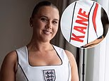 Kate Kane poses in custom England 'corset' ahead of Three Lions' match in Mexico - as WAGs and fans pile into the stands
