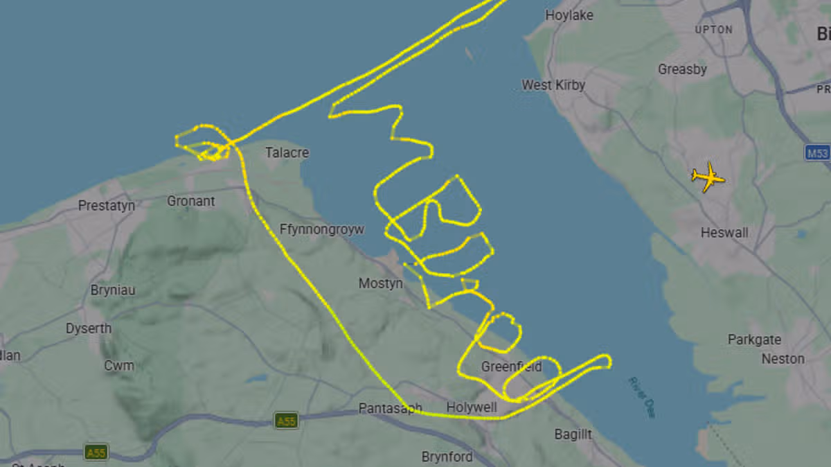 Pilot spells out mischievous message during test flight off Welsh coast