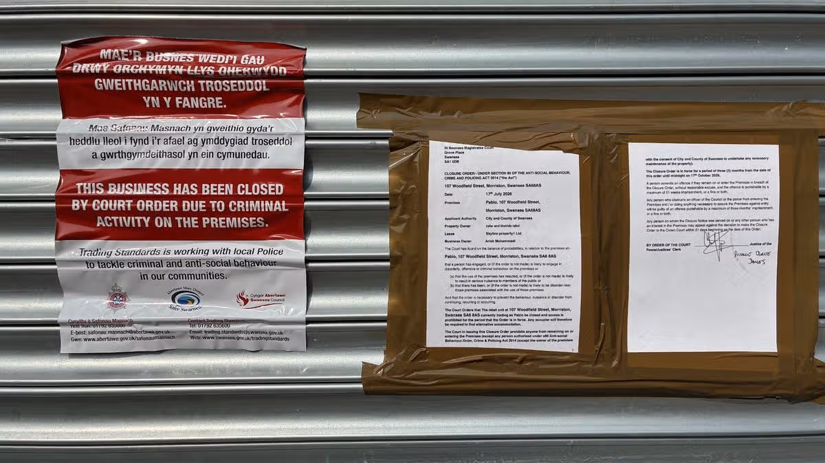 Swansea shop forced to close over alleged criminal activity