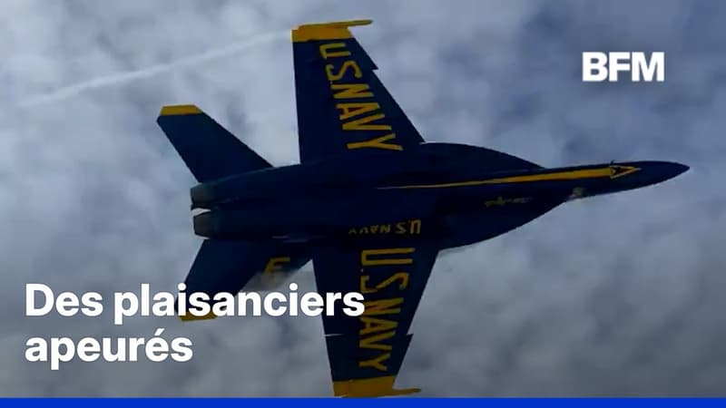 Florida: US Navy patrol aircraft fly over beach at very low altitude