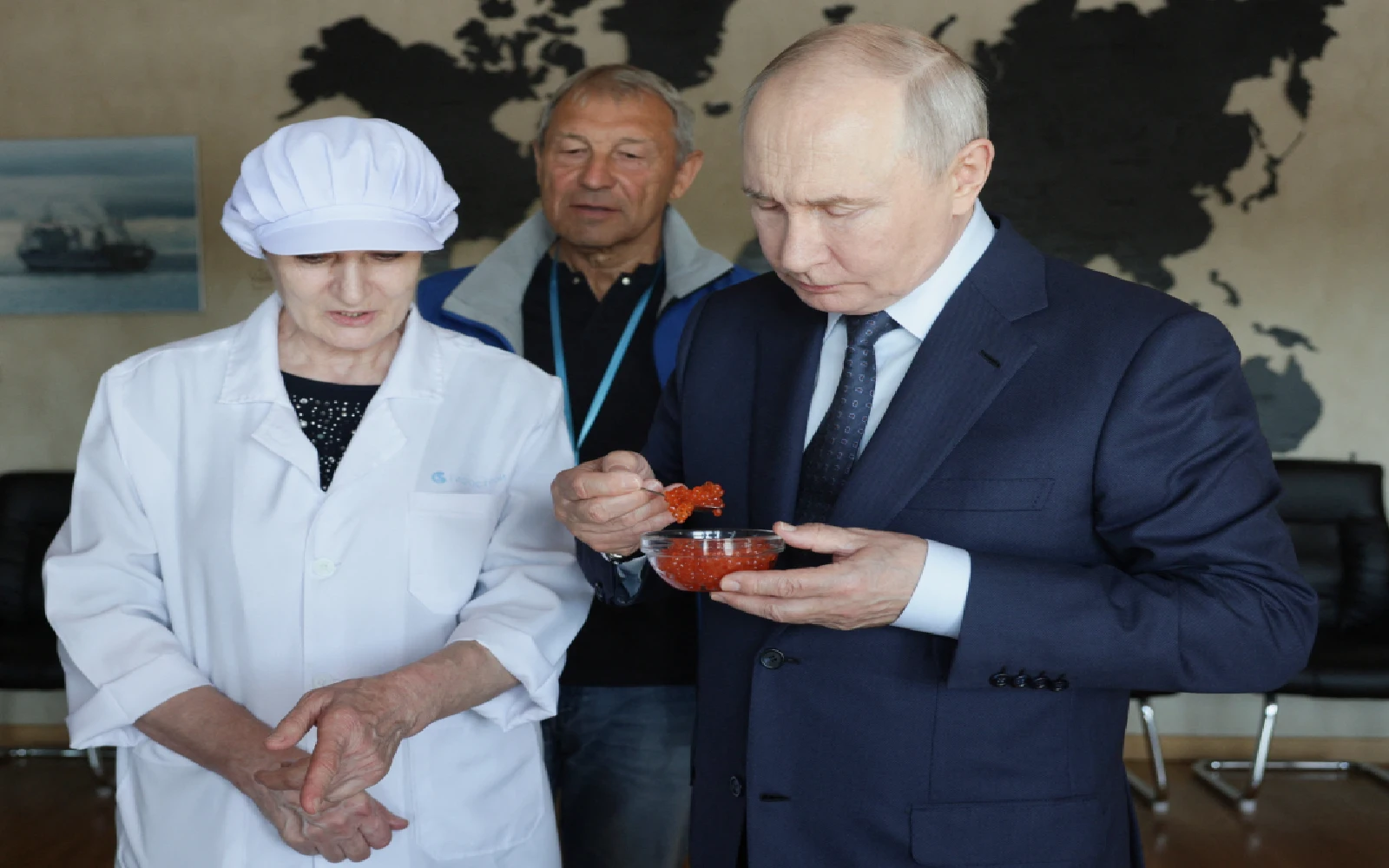 Japan strongly protests Putin’s first visit to disputed islands as Russian president tours fish factory