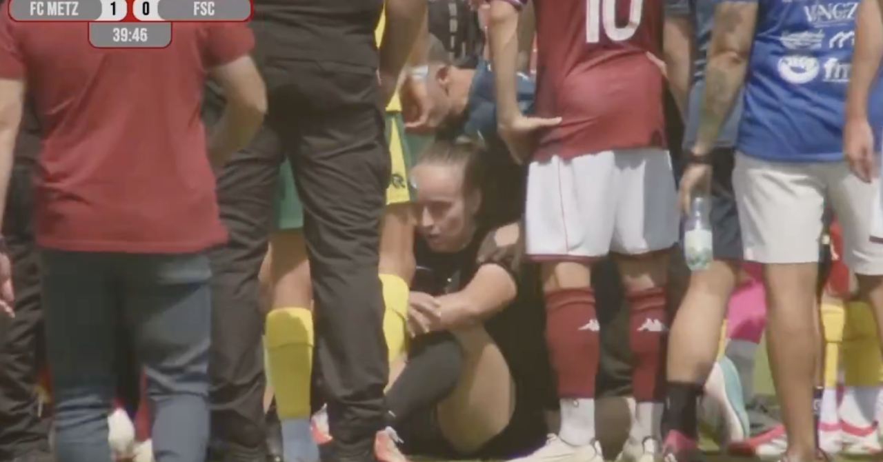 Mathilde Demoncay, 26, was knocked to the ground and unable to continue after players clashed in Forbach