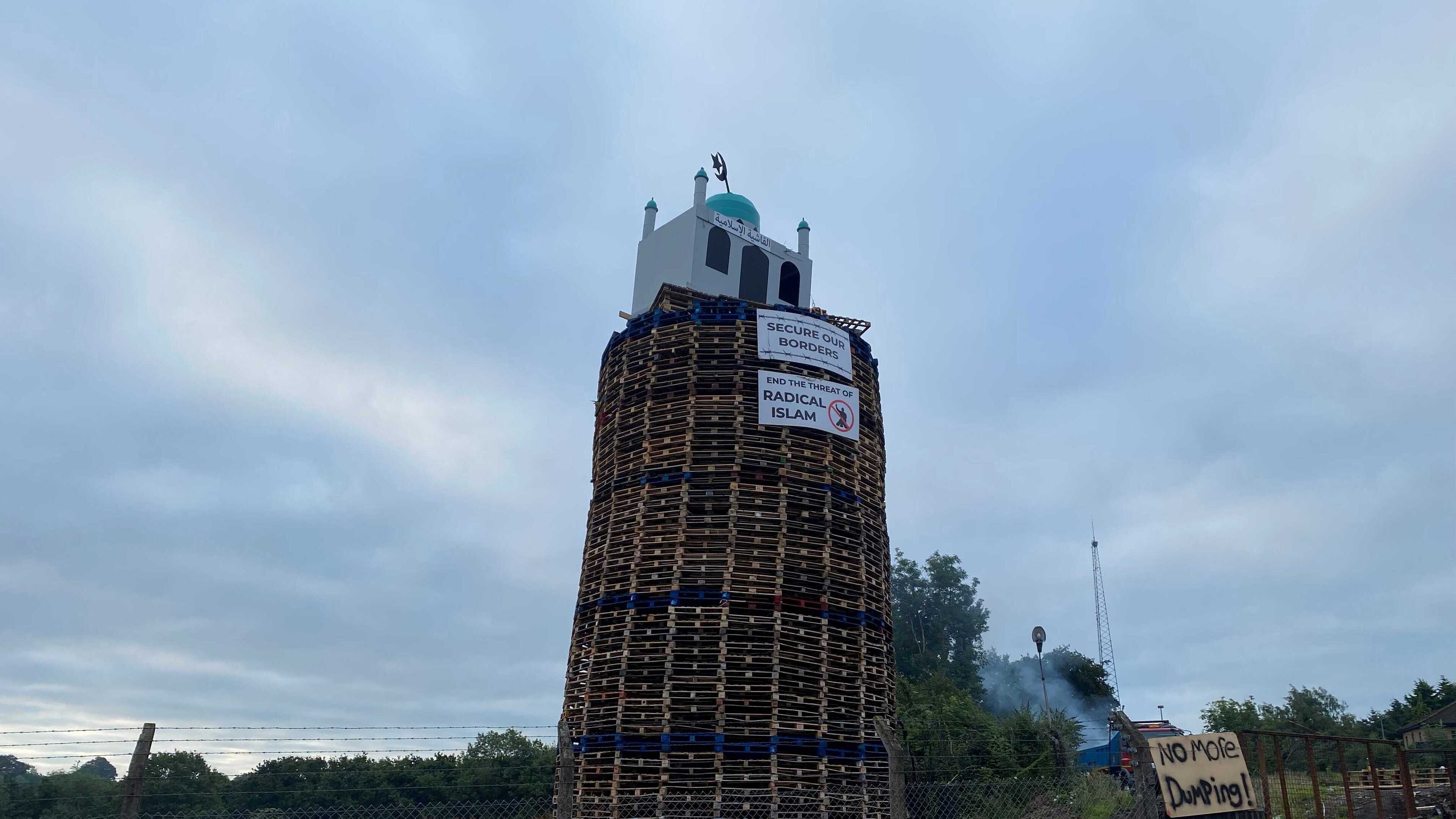 Four men charged over mosque display on Moygashel bonfire