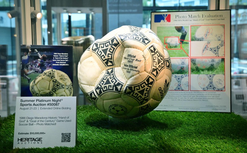 The football from Argentina's 1986 World Cup win over England is expected to fetch US$10 million at a US auction this month