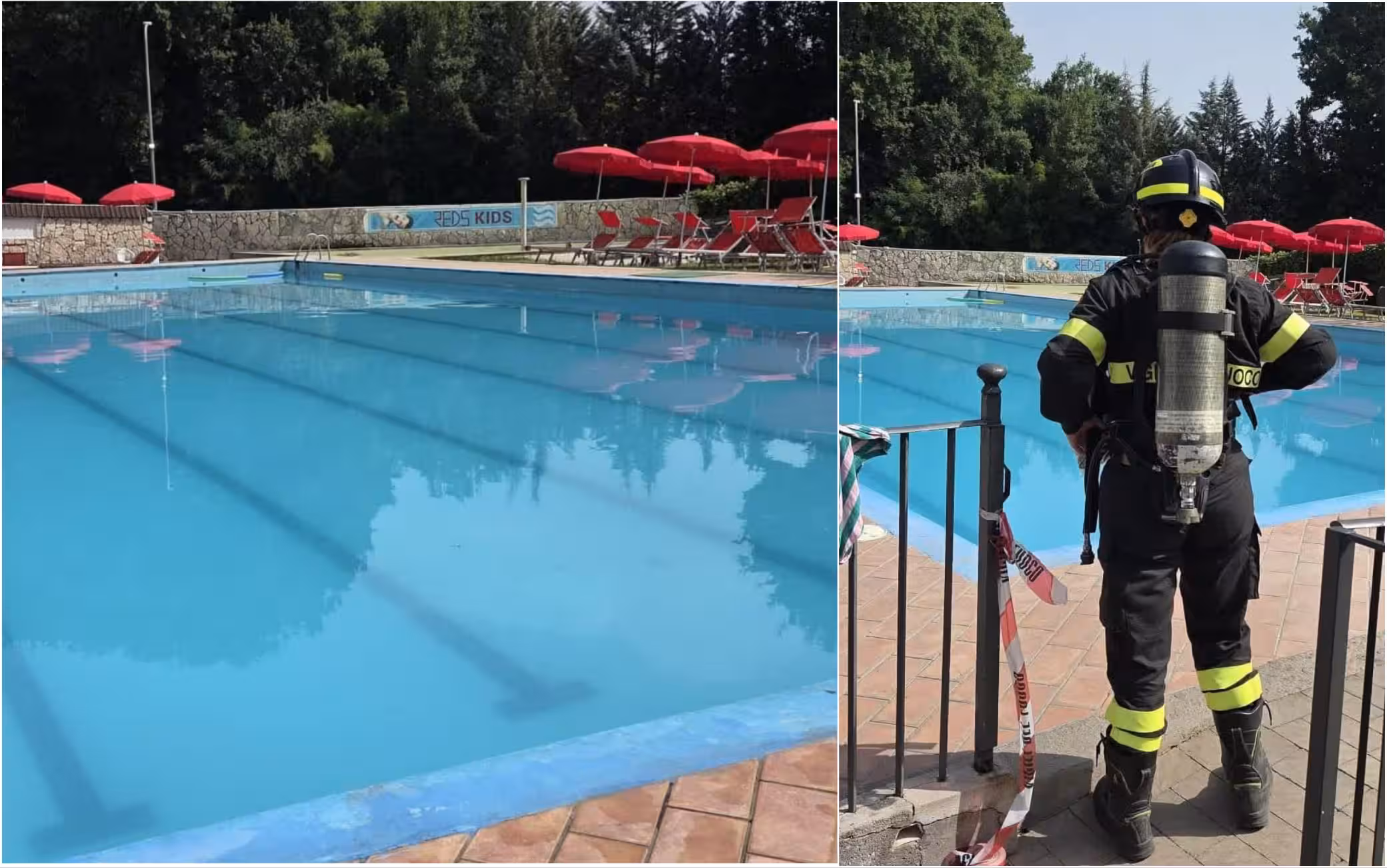 Eight plastered for a chlorine escape in the pool, red coded child