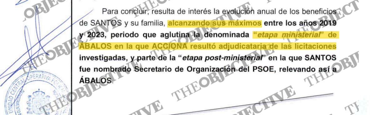 The UCO concludes that Santos Cerdán had "numerous cash in the ministerial phase of Abalos"