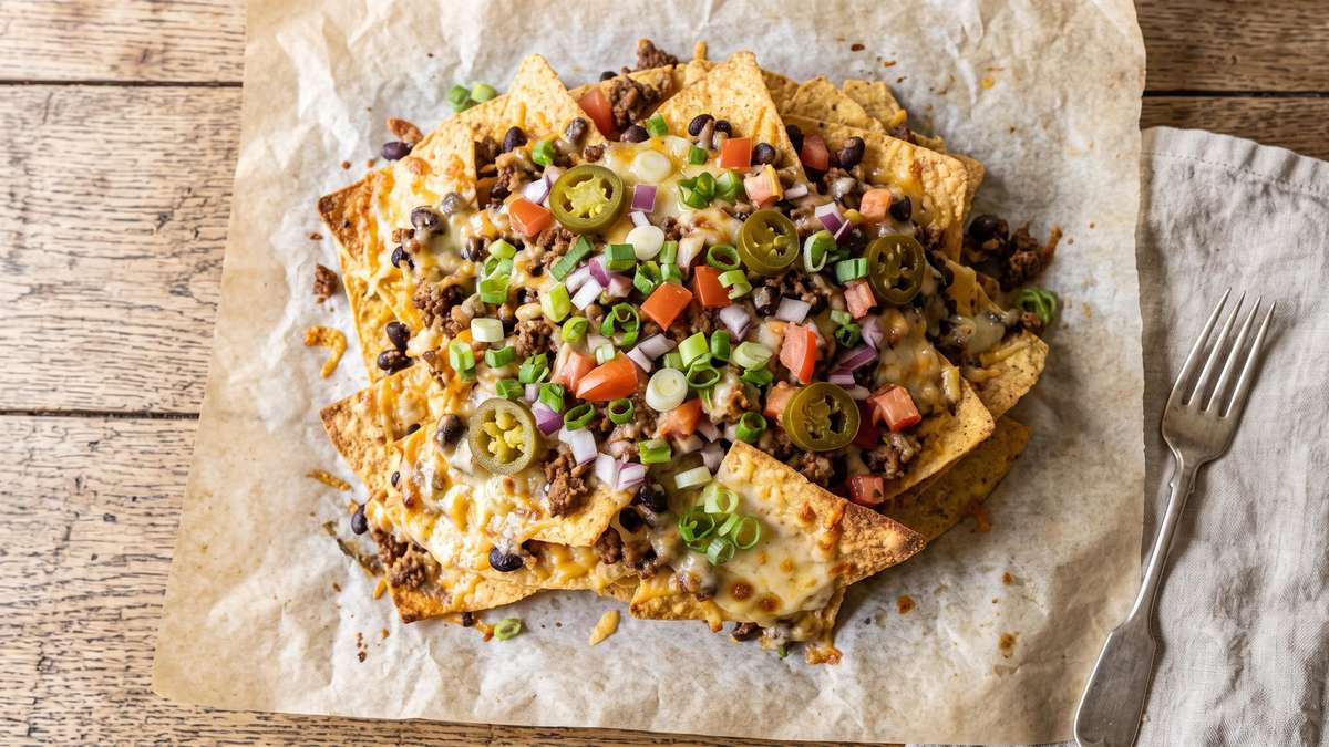 Loaded nachos with minced meat as a flash recipe from the hot air fryer