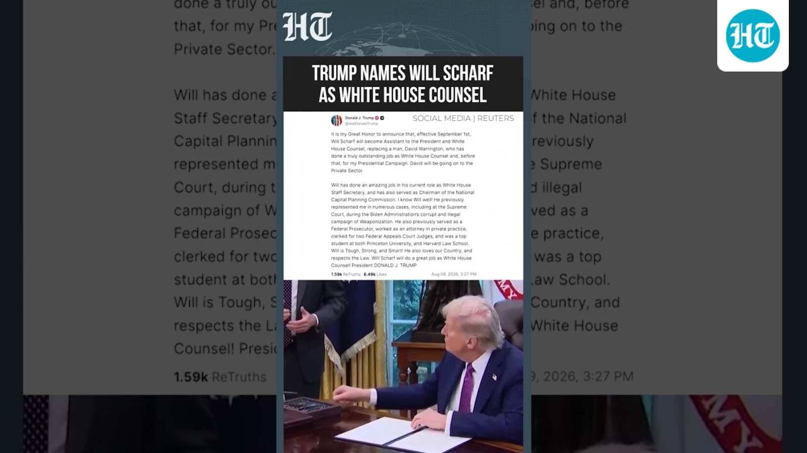 Trump Names Will Scharf as White House Counsel, Replacing David Warrington